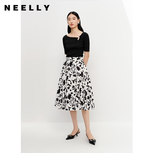 NEELLY纳俪商场同款高腰碎花半身裙女中长款伞裙夏季过膝A字裙子N25054E04642 商品图0