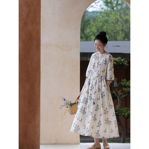 牧衣游原创 进口印花100支匹马棉连衣裙轻薄飘逸文艺长裙 如初见 商品图3
