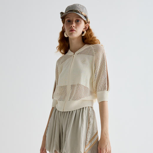 谜底针织开衫短袖女2025夏季新品复古文艺宽松T型短毛衣252MZ0889 商品图1