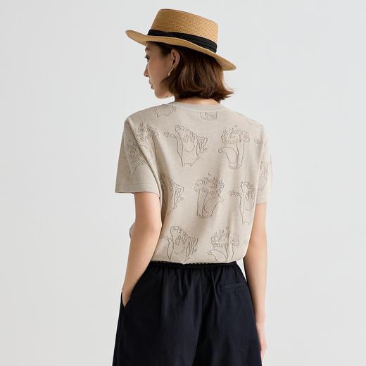 谜底针织衫短袖女2025夏季新品复古文艺宽松H型中长毛衣252MZ0893 商品图2