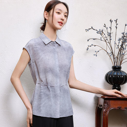玳莎真丝双绉衬衫女2025年夏季新款100%桑蚕丝系带设计感短袖上衣  FB31107 商品图2