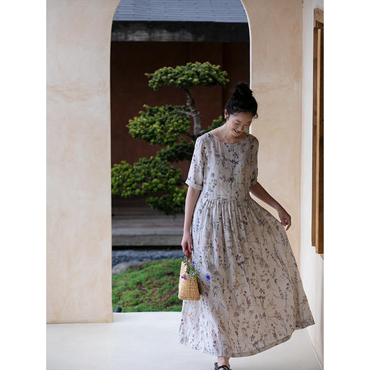 牧衣游原创 丝棉印花连衣裙新品浪漫轻薄设计感拼接气质长裙 颂诗 商品图3