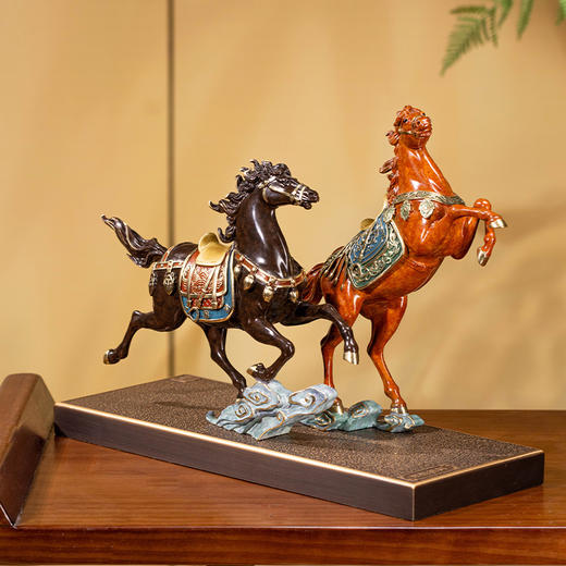 朱炳仁铜 双骏携辉 马摆件玄关电视柜桌面书房装饰企业乔迁送礼 商品图5