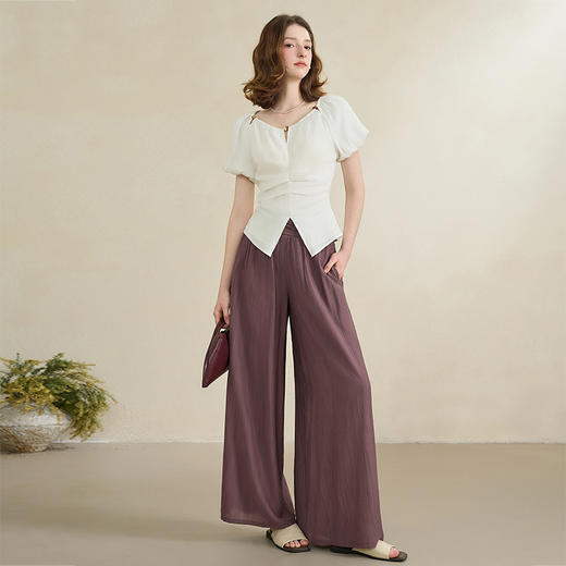 【限时秒杀】法式休闲珠串短袖衬衫女夏季下摆开叉气质显瘦短款上衣V0850569 商品图1