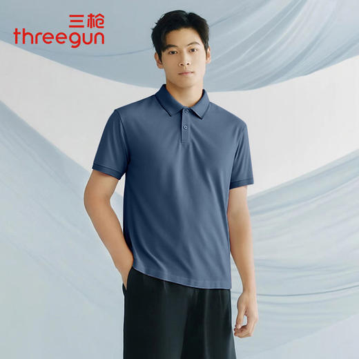Threegun三枪 丝柔棉珠地翻领短袖男衫-T10004A01 商品图2