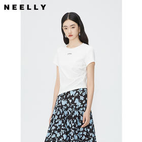 NEELLY纳俪商场同款夏新款正肩字母T恤女修身显瘦时尚不规则上衣N25054T04617
