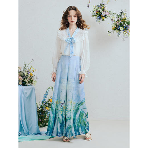 两三事仙灵圣约2025夏新款温柔风蕾丝拼接印花绑带两件套雪纺衫女 商品图2