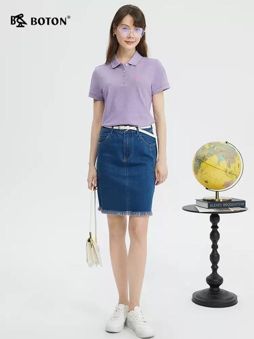 波顿女士春夏季纯色棉美式休闲Polo衫浅紫色短袖TLT312224 商品图3