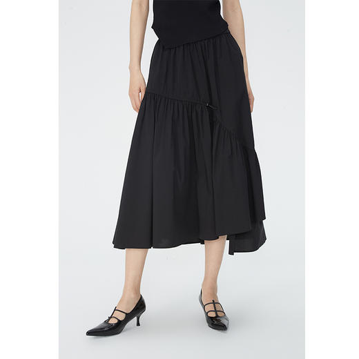 NEELLY纳俪商场同款夏季新款不规则设计感半身裙女褶皱时尚长裙N25054E04658 商品图1