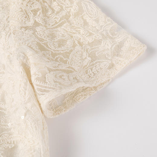 奢姿大码女装2025夏季气质温柔拼接雪纺蕾丝衬衫胖妹妹V领上衣9952253351 商品图3