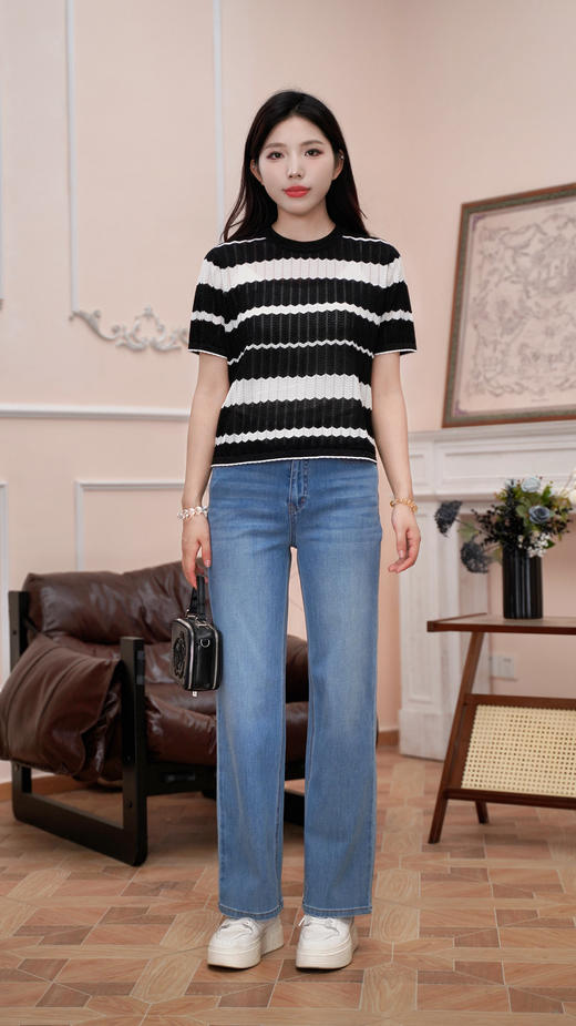 M1臣禾	天丝棉条纹T恤 针织上衣	JZ252090109 商品图1