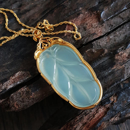 【天然正品】AU750黄金镶钻镶天然无纹裂冰种叶子（金枝玉叶）翡翠吊坠项链190425AH26 现售价：4880 商品图7