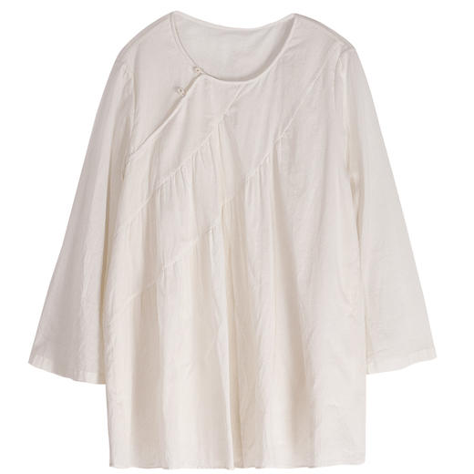 牧衣游原创 80支全棉套头衫新品轻薄通透斜襟白色百搭上衣 江南桂 商品图4