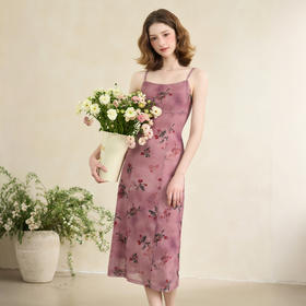 【复古油画】法式浪漫晕染印花吊带裙女夏季收腰连衣裙V0050701