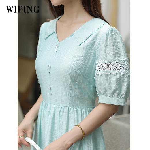 未风衬衫领连衣裙女夏2025年夏季新款女装时尚泡泡袖显瘦长款裙子 商品图3