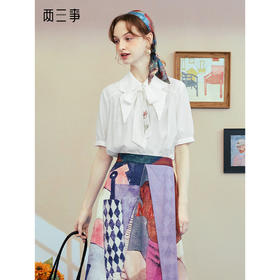 两三事 伯德小姐 2025夏季新款复古绣花绑带雪纺衫女宽松上衣