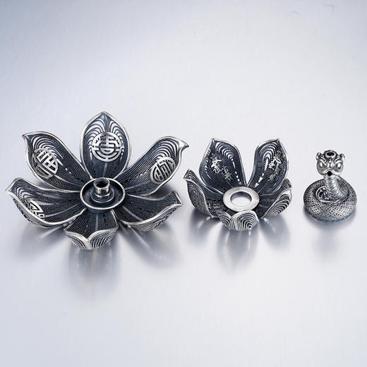 子佩集S999银【莲蛇报喜】香炉【JJYS008】纯银荷花莲花灵蛇香插2504 商品图3