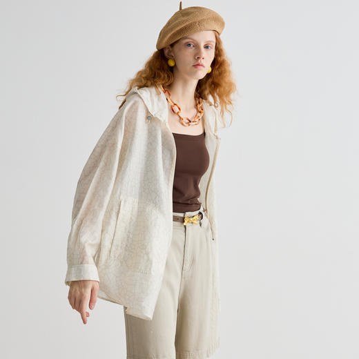 谜底外套长袖女2025夏新品度假连帽薄款大廓形中长外套252MW0605 商品图1