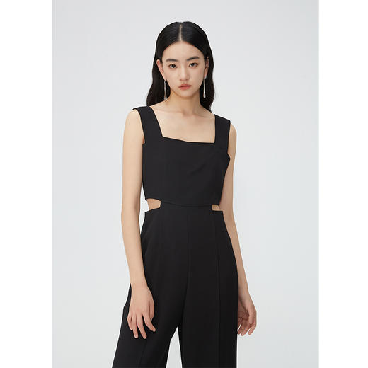 NEELLY纳俪商场同款夏新款黑色无袖镂空高腰连体裤女直筒垂感长裤N25054Q04414 商品图1