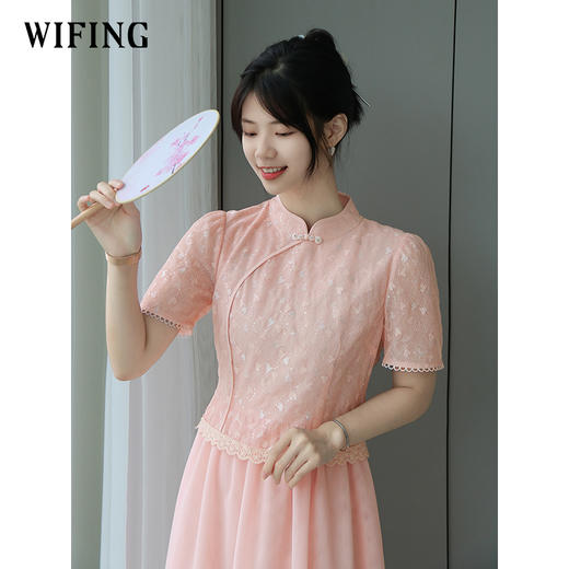 未风改良旗袍网纱连衣裙女夏2025夏季新款女装新中式国风短袖裙子 商品图1