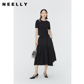 NEELLY纳俪商场同款夏季新款不规则设计感半身裙女褶皱时尚长裙N25054E04658