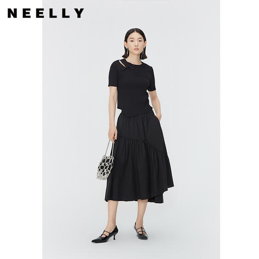 NEELLY纳俪商场同款夏季新款不规则设计感半身裙女褶皱时尚长裙N25054E04658 商品图0