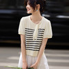【周四狂欢价】熙世界法式飘带丝巾领冰丝针织衫女薄款短袖条纹上衣2025夏季新款 商品缩略图3