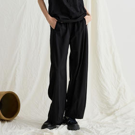 谜底阔腿裤女2025夏季新品通勤黑色弹力宽松特色长裤子252MK0527