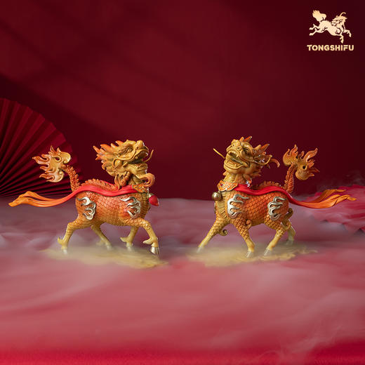 铜师傅《麒麟献瑞》客厅桌面铜摆件 家居装饰工艺品 商品图0