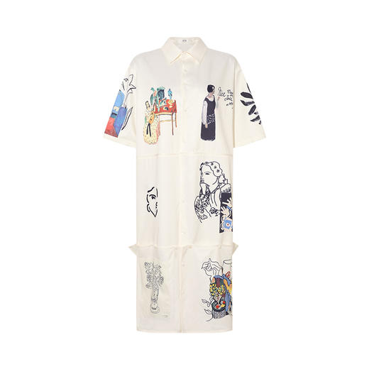 两三事 安妮心事 2025夏季新款时尚可拆下摆涂鸦印花衬衫女中长款 商品图4