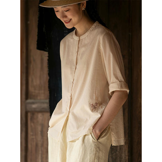 牧衣游原创 手工刺绣100支全棉衬衫女新品轻薄百搭文艺衬衣 麦禾 商品图2