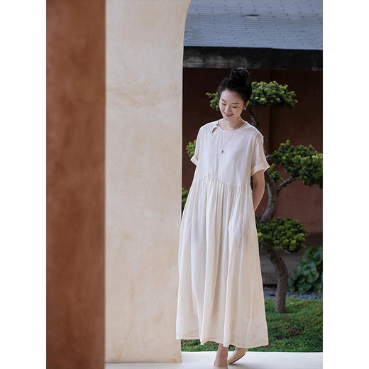 牧衣游原创 100支全棉连衣裙新款轻薄柔软舒适纯色文艺长裙 月观 商品图3