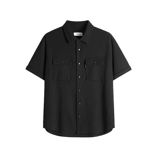 HIM漢崇  经典方领黑色短袖衬衫男士休闲斯文工装款衬衣 2026夏季 商品图4