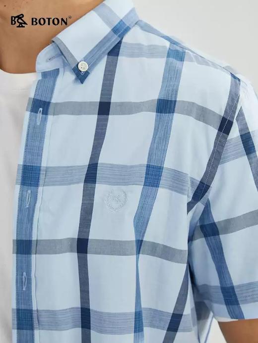 【凉爽舒适】波顿男士春夏季休闲百搭蓝白色格子短袖衬衫MS015223 商品图4
