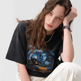 714street美式复古恐怖电影海报水洗短袖T恤男2025夏季新款情侣装