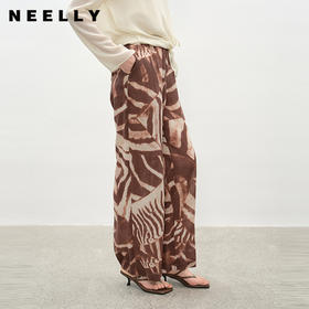 NEELLY纳俪商场同款夏季新款时尚斑纹垂感休闲裤女显瘦气质直筒裤N25045H01103