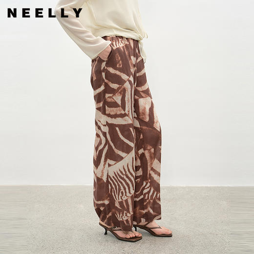 NEELLY纳俪商场同款夏季新款时尚斑纹垂感休闲裤女显瘦气质直筒裤N25045H01103 商品图0