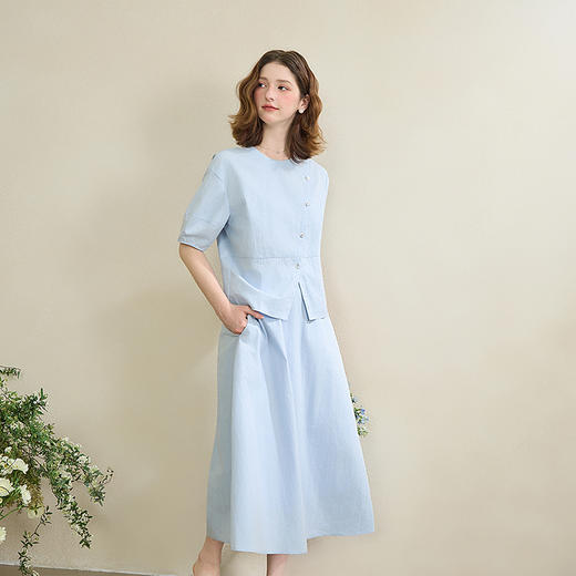 新中式清新优雅套装女夏季设计感斜襟衬衫搭半裙两件套V1050579 商品图4