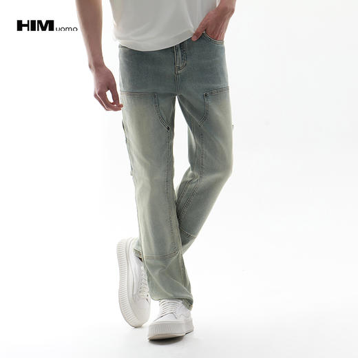 HIM漢崇  复古高街宽松做旧工装洗水休闲直筒牛仔长裤 2026春季 商品图0