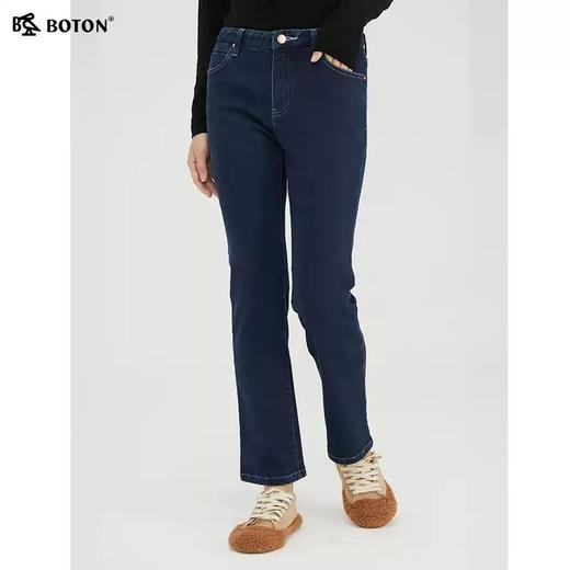 波顿女士直筒牛仔裤女秋深蓝色火山岩储热保暖显高显瘦休闲百搭长裤子LE262321 商品图5