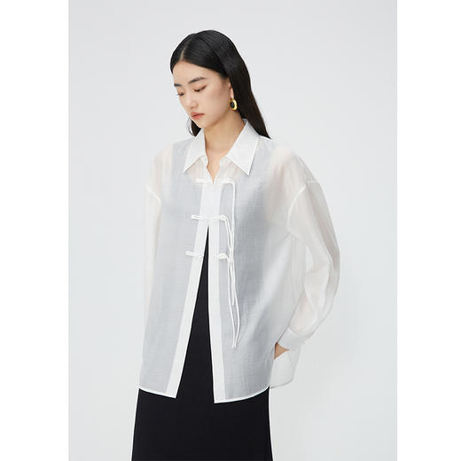 NEELLY纳俪商场同款夏季新款莱赛尔新中式衬衫女盘扣百搭清新外套N25054B04628 商品图2