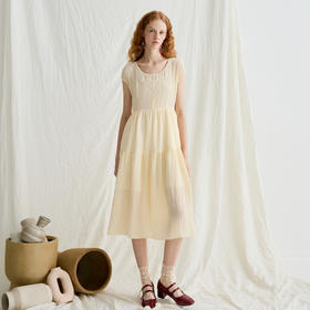 谜底连衣裙无袖女2025夏季新品复古度假合身X型长裙裙子252ML0503