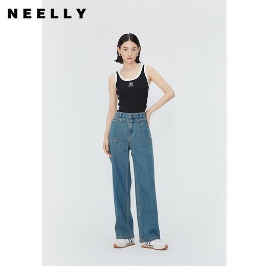 NEELLY纳俪商场同款夏季新款时尚撞色无袖背心女修身显瘦套头上衣N25054A04662 商品图0