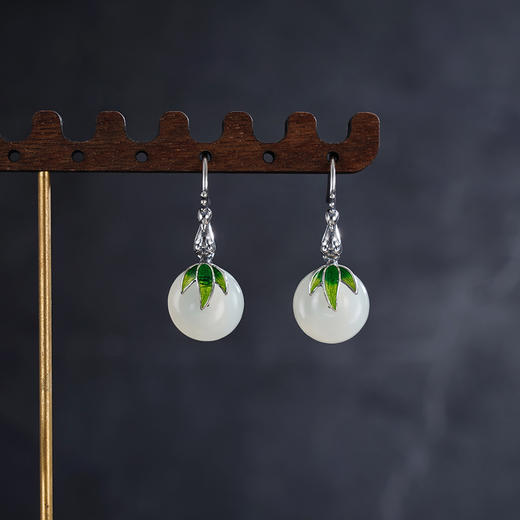 子佩集S925银【竹意诗情】耳环【ES00822】纯银和田玉珐琅彩平安扣2504 商品图3