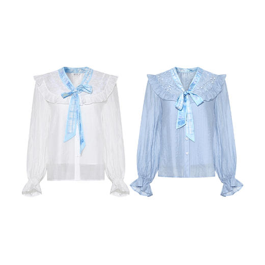 两三事仙灵圣约2025夏新款温柔风蕾丝拼接印花绑带两件套雪纺衫女 商品图4