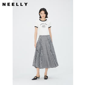NEELLY纳俪商场同款夏季新款高腰黑白格半身裙女百搭中长款A字裙N25054E04624