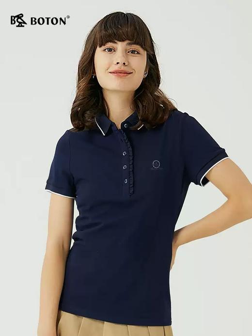波顿女士夏季纯色短袖POLO设计感小众保罗衫LT291223 商品图1