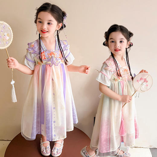 春夏中式国潮风汉服裙 中大童刺绣优雅可爱连衣裙 商品图13