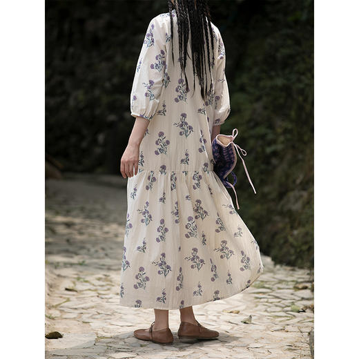 牧衣游原创 进口100支匹马棉印花连衣裙夏轻薄宽松气质长裙 桃香 商品图3