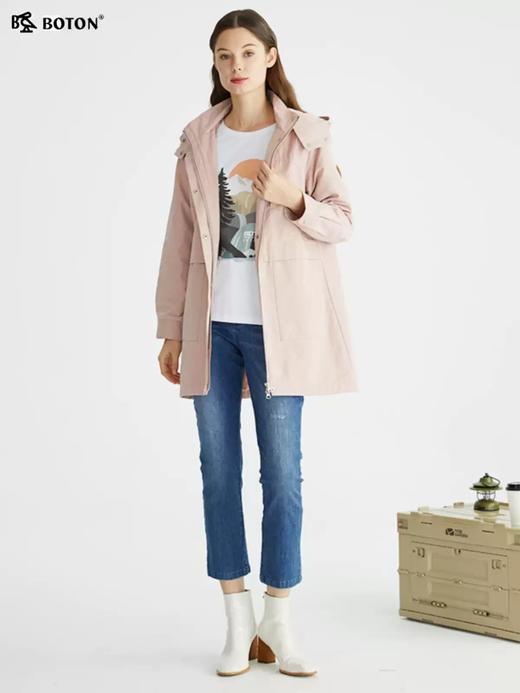 波顿女士春秋季中长款休闲英伦风粉色风衣外套LJ881122 商品图1